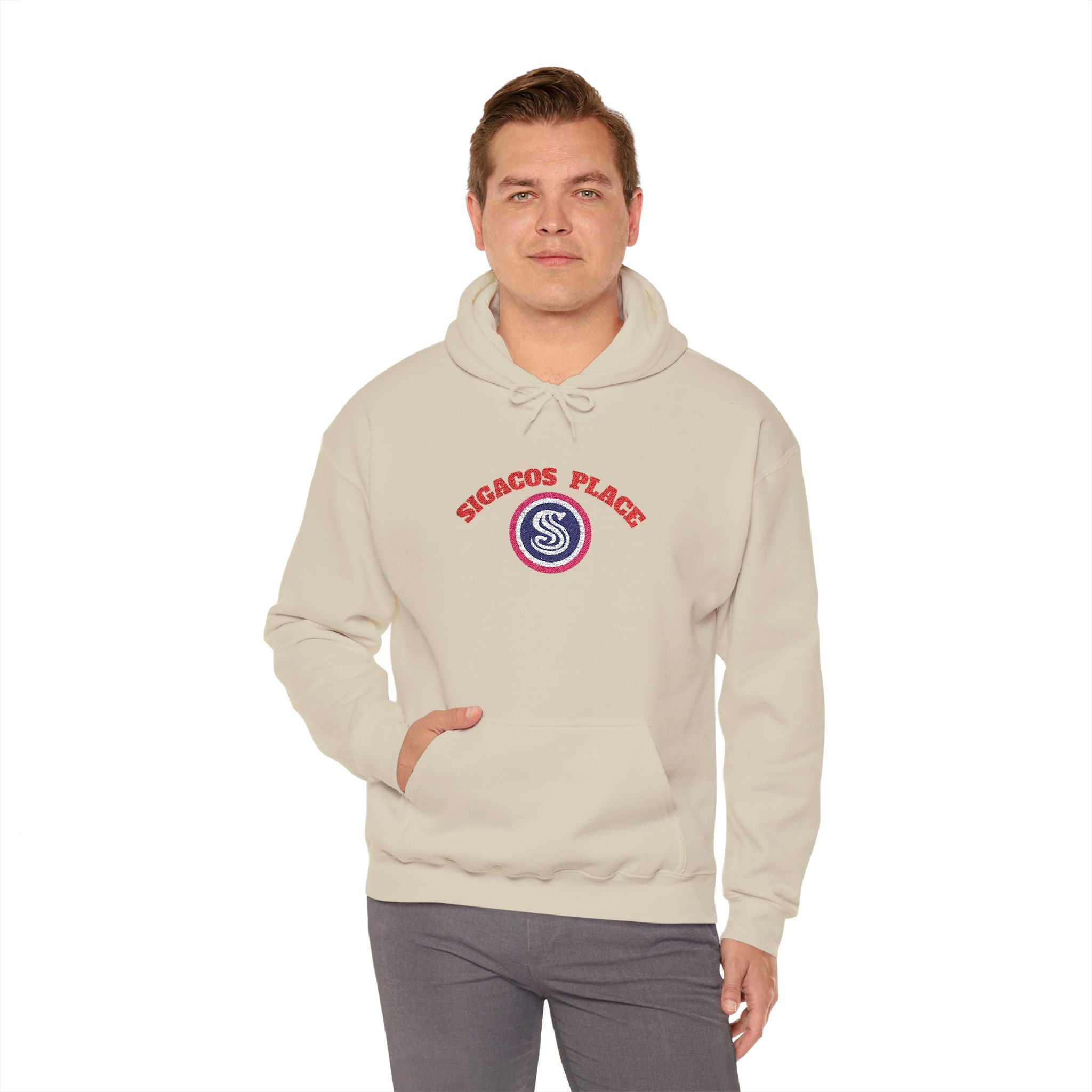 Embroidered unisex "Sigacos Place" sweatshirt - Heavy Blend™ Hooded Sweatshirt