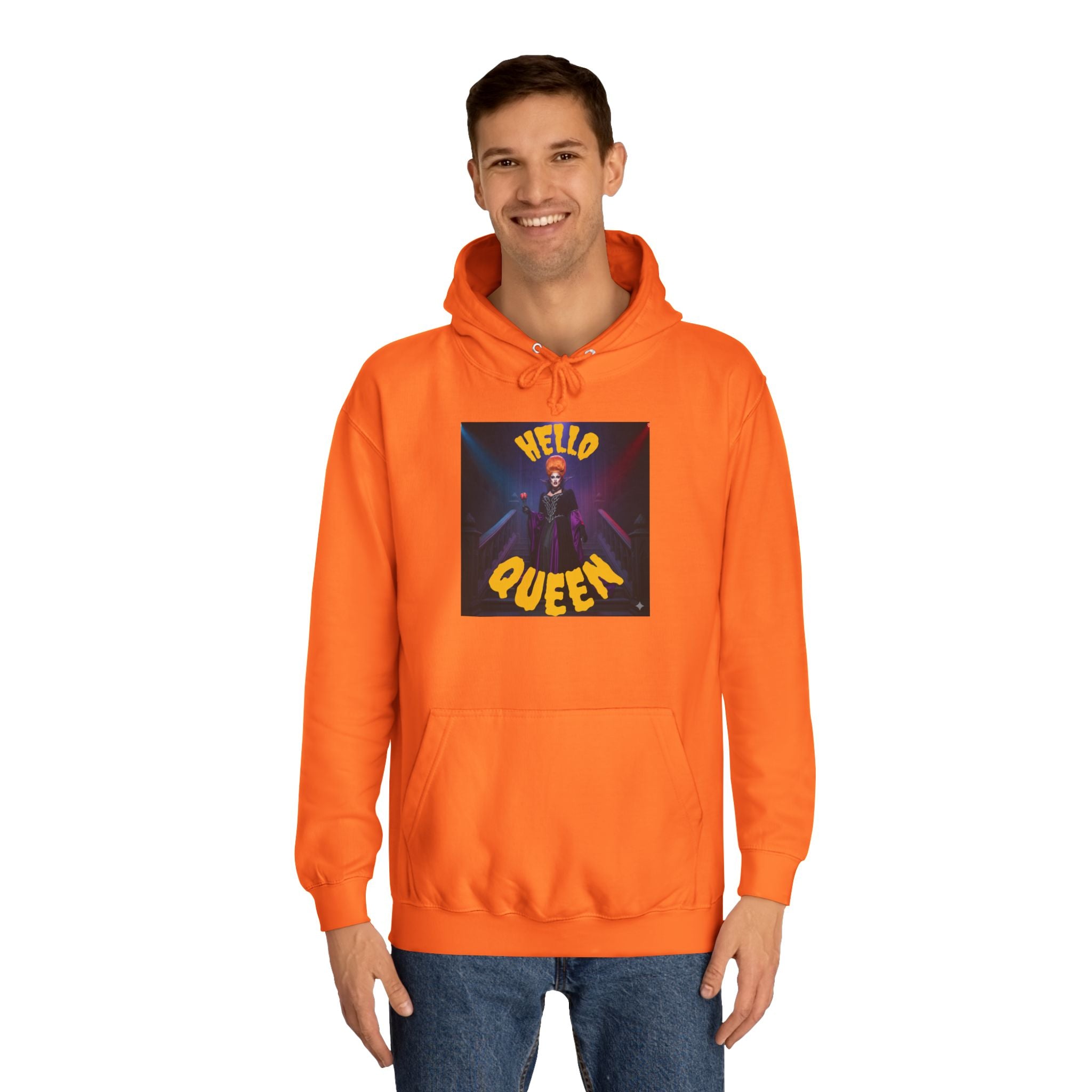 Hello Queen Orange Unisex College Hoodie Orange - Fun, Stylish Sweatshirt for Students, Perfect Gift, Casual Wear, Streetwear