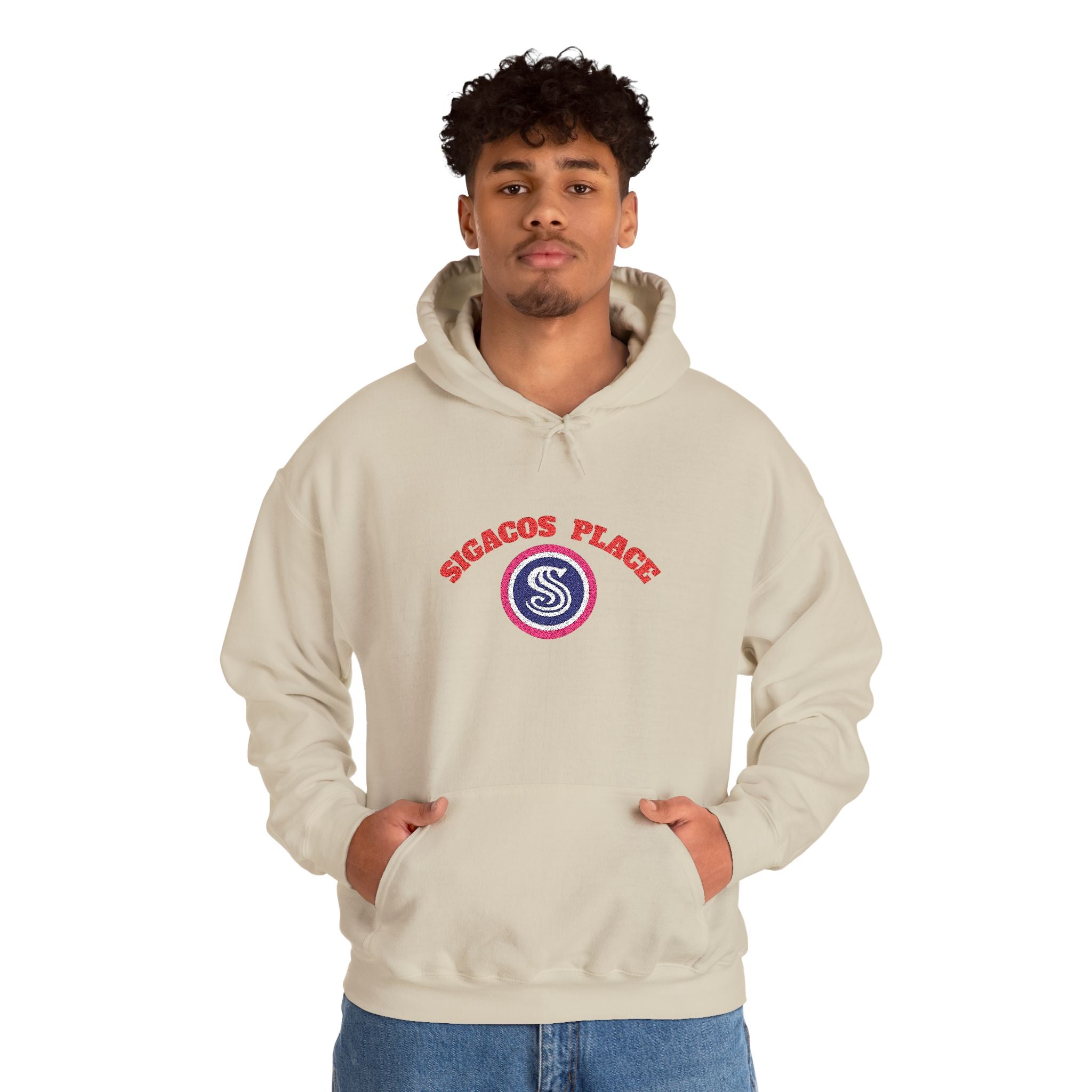 Embroidered unisex "Sigacos Place" sweatshirt - Heavy Blend™ Hooded Sweatshirt