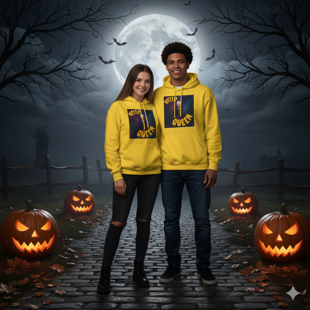 Hello Queen Yellow Unisex College Hoodie Yellow - Fun, Stylish Sweatshirt for Students, Perfect Gift, Casual Wear, Streetwear