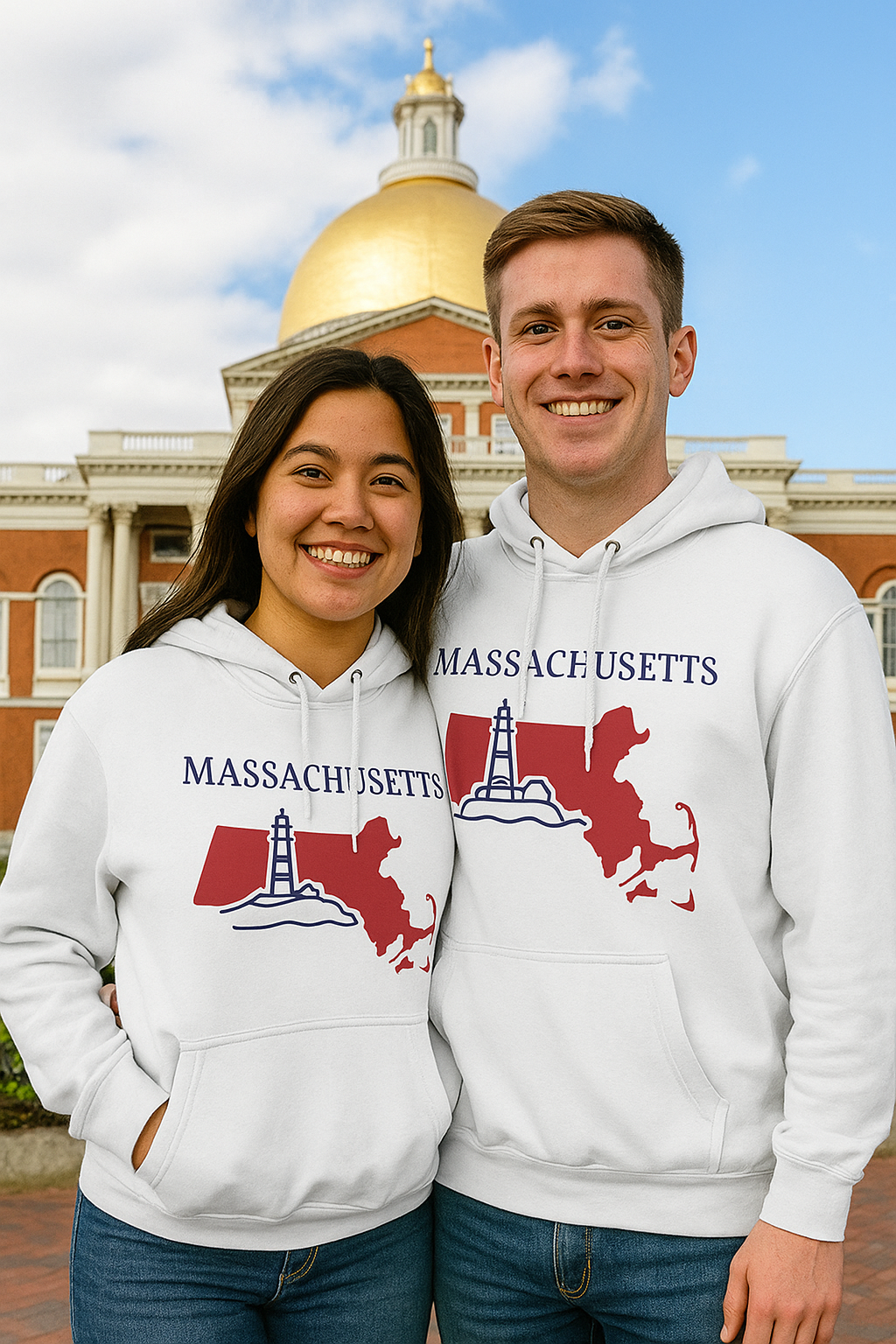 Massachusetts Pride Unisex White Hoodie for Winter Glamour
