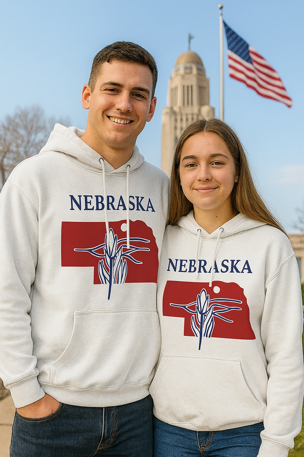 Nebraska Pride Unisex White Hoodie for Winter Glamour