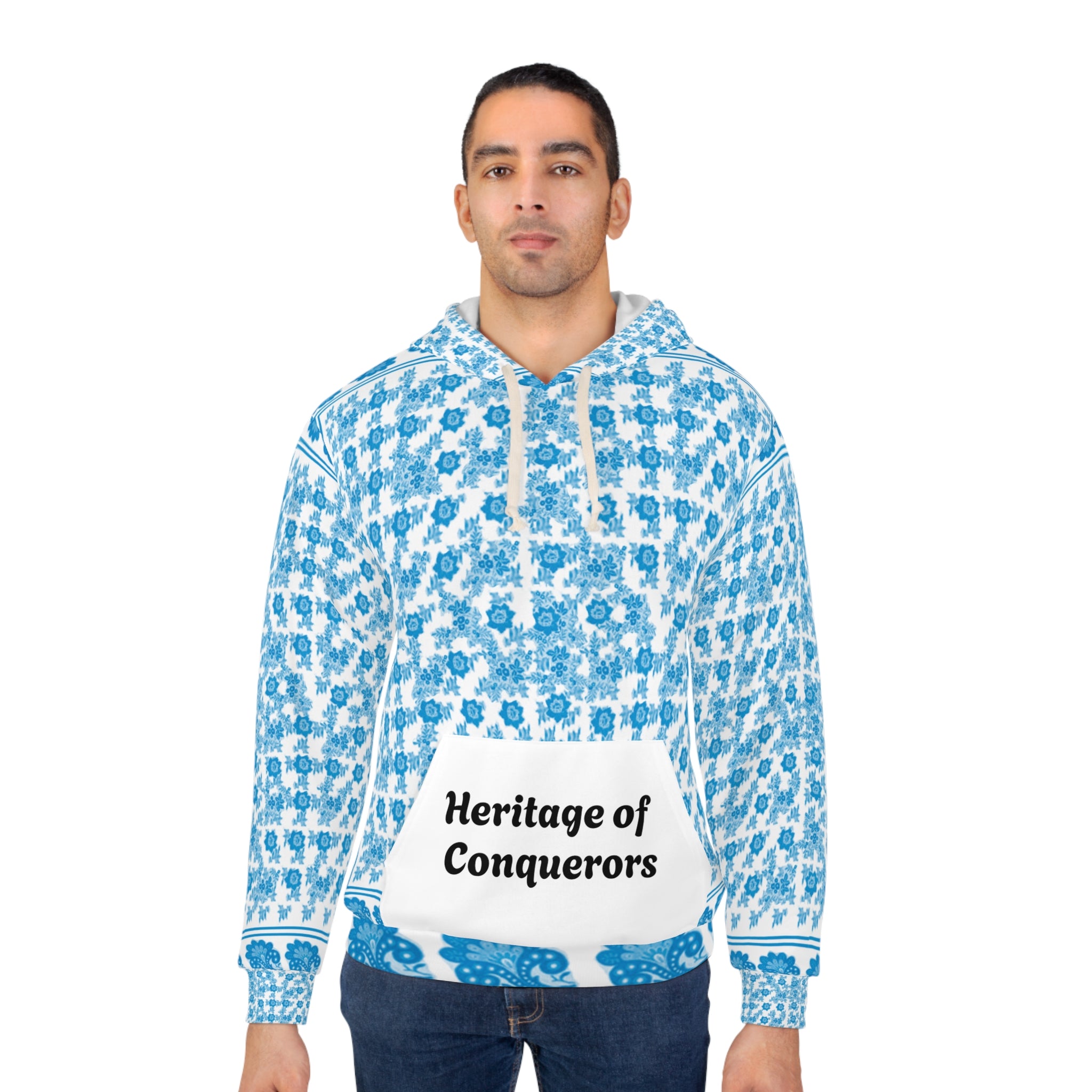 Blue Watermelon Shawl Heritage of Conquerors Hoodie - Unisex Pullover, Floral AOP Design, Cozy Streetwear, Perfect Gift for Any Occasion, Trendy Casual Wear