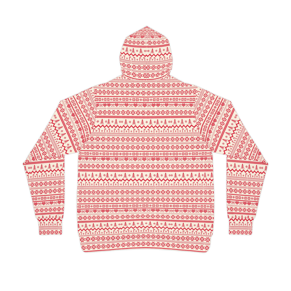 Christmas Couple Hoodie – Nordic Red & White Winter Sweatshirt for Men and Women