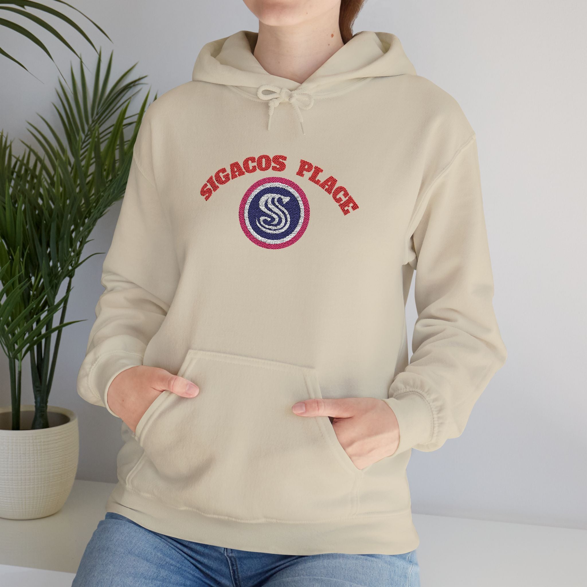 Embroidered unisex "Sigacos Place" sweatshirt - Heavy Blend™ Hooded Sweatshirt