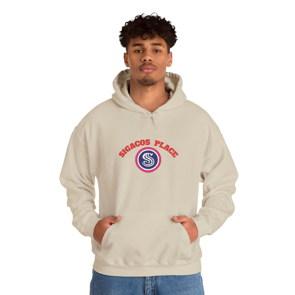 Embroidered unisex "Sigacos Place" sweatshirt - Heavy Blend™ Hooded Sweatshirt