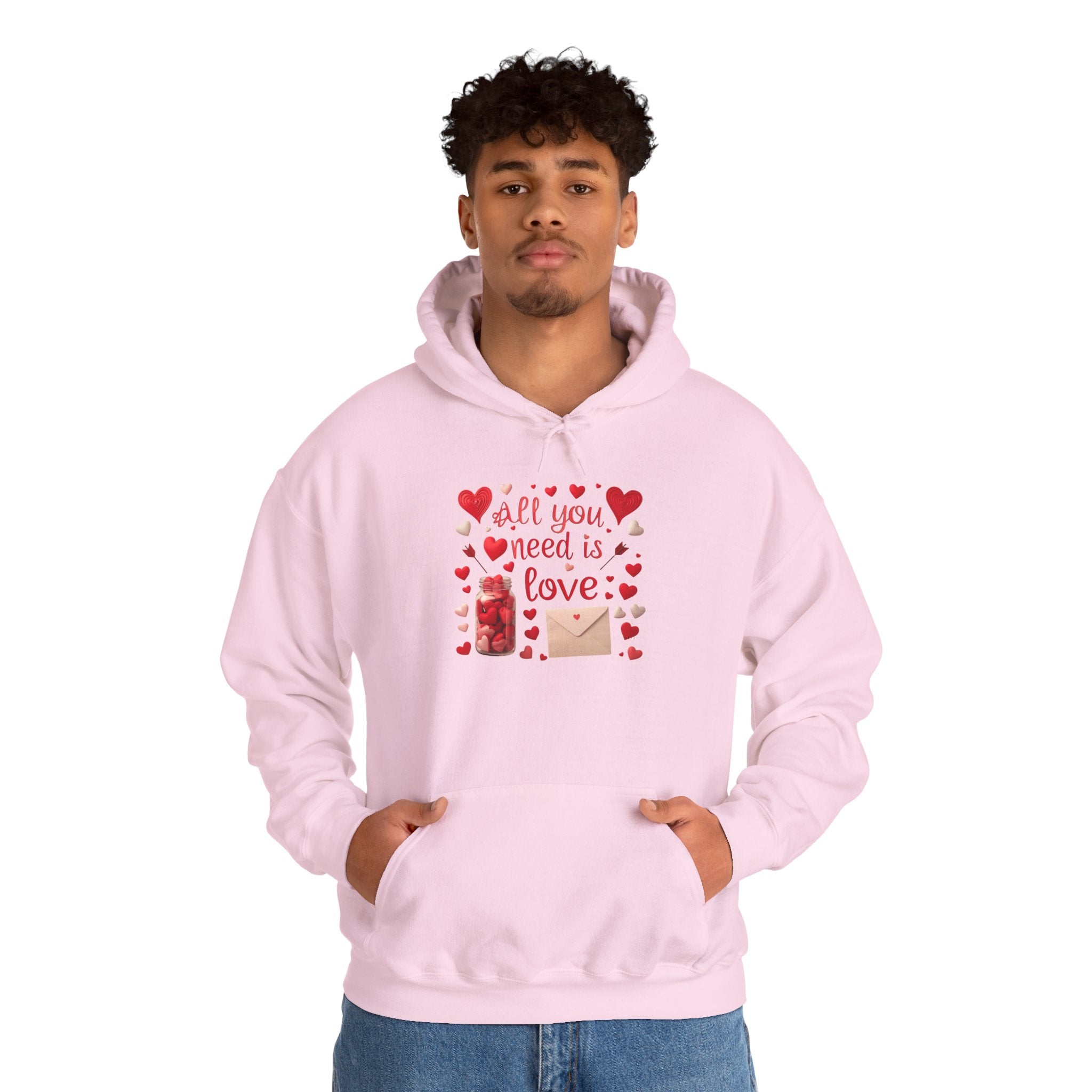 Valentine's 'All You Need Is Love' Hoodie for Couples - Pink Heart Gift Sweatshirt