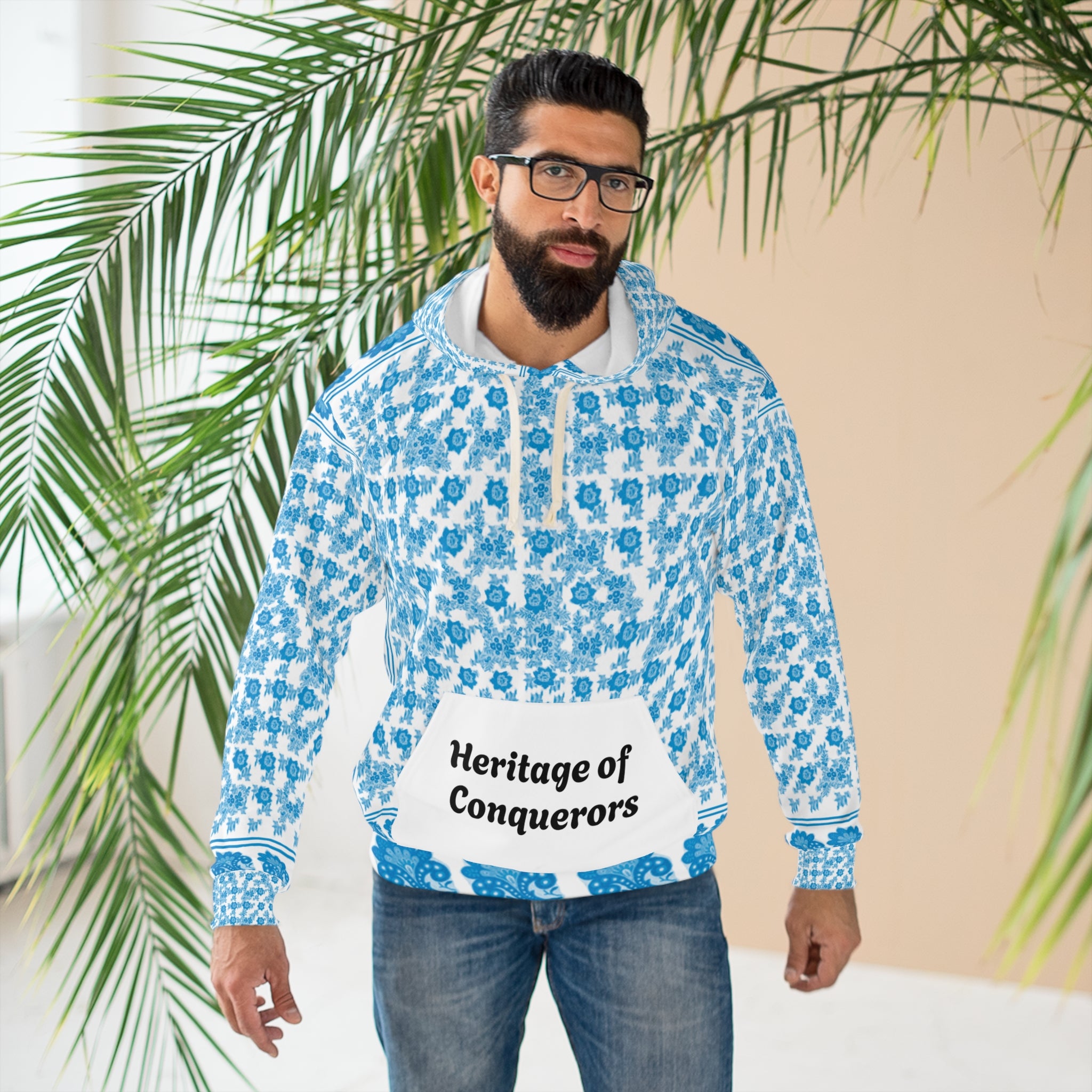 Blue Watermelon Shawl Heritage of Conquerors Hoodie - Unisex Pullover, Floral AOP Design, Cozy Streetwear, Perfect Gift for Any Occasion, Trendy Casual Wear
