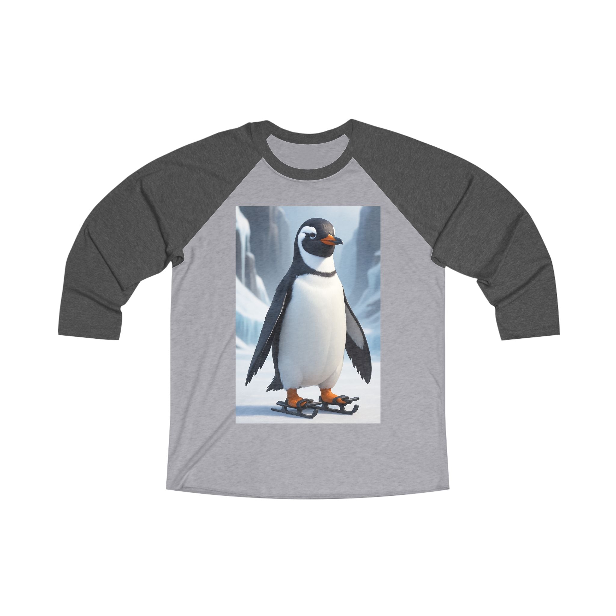 Penguin Graphic Raglan Tee, Funny Animal Shirt, Unisex Casual Wear, Winter Gift, Cool Penguin Design