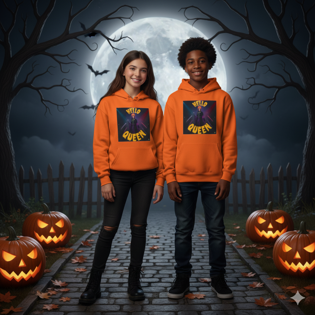 Hello Queen Orange Unisex College Hoodie Orange - Fun, Stylish Sweatshirt for Students, Perfect Gift, Casual Wear, Streetwear