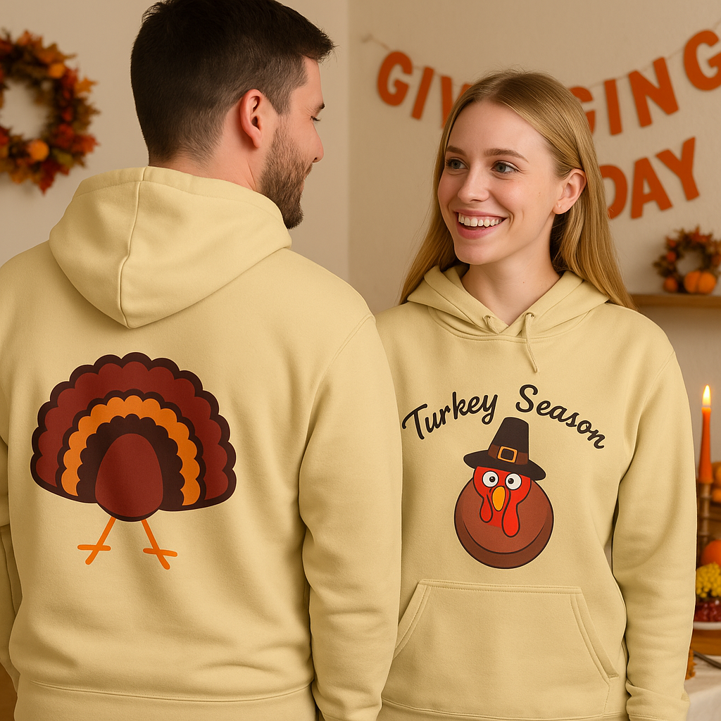 Thanksgiving Turkey Pullover Hoodie, Autumn Apparel, Holiday Gift, Cozy Sweatshirt, Fall Fashion, Family Gathering Wear