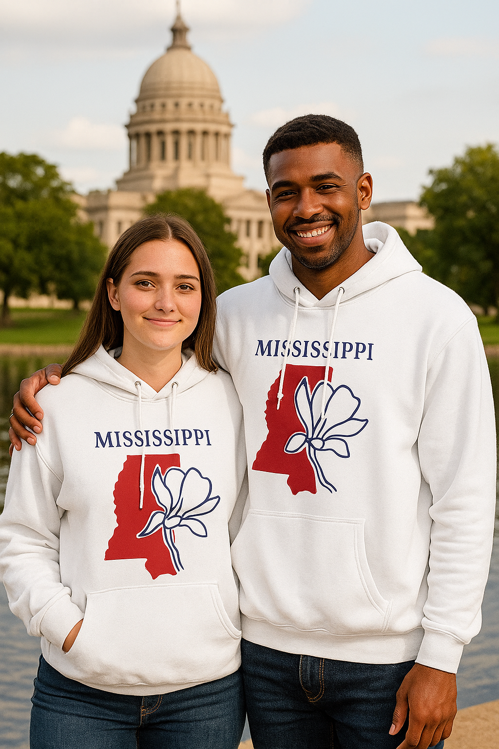 Mississippi Pride Unisex White Hoodie for Winter Glamour
