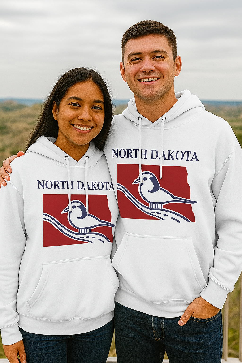 North Dakota Pride Unisex White Hoodie for Winter Glamour