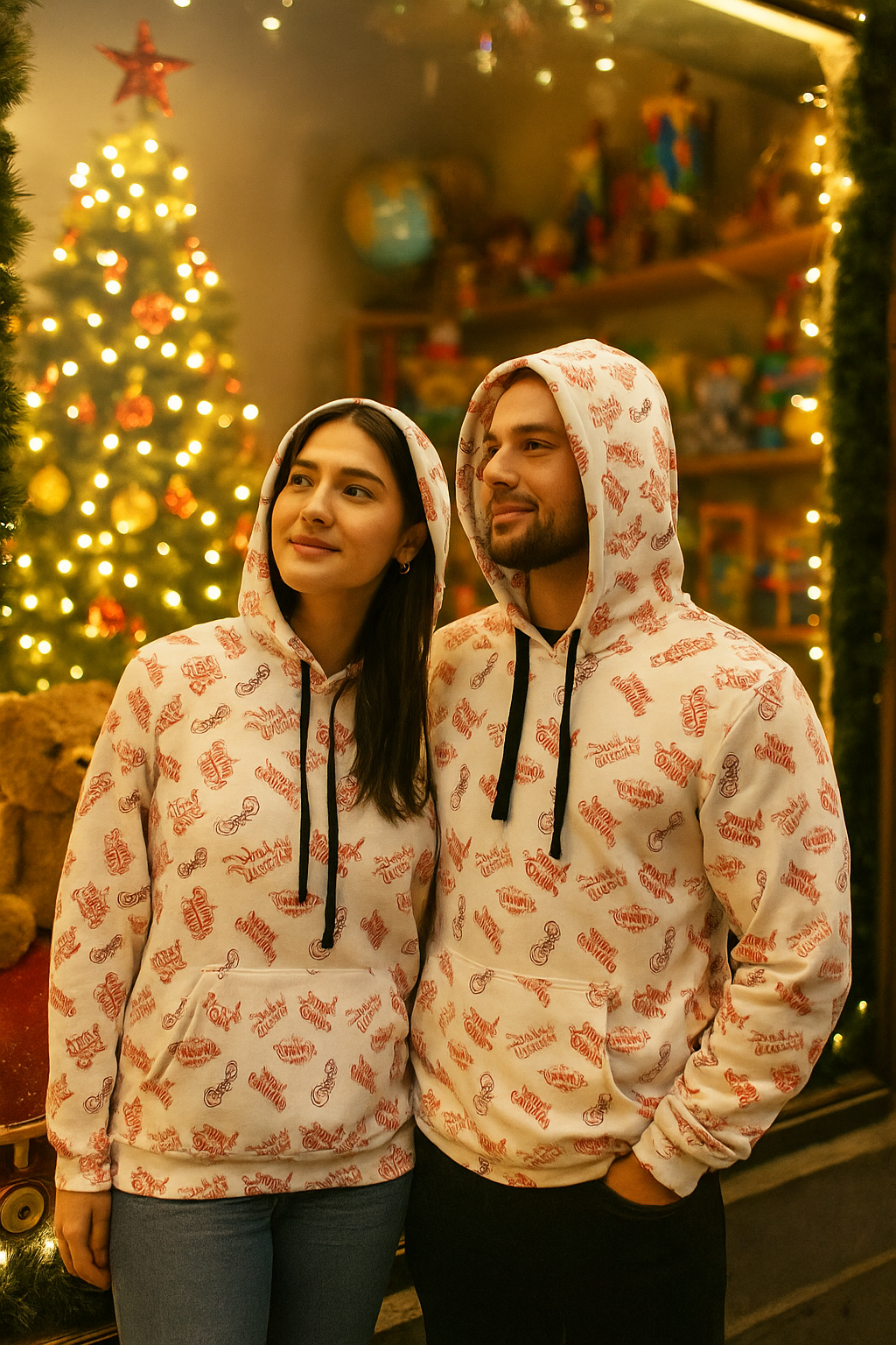 Merry Christmas Couples Hoodie - All-Over Print Cozy Pullover
