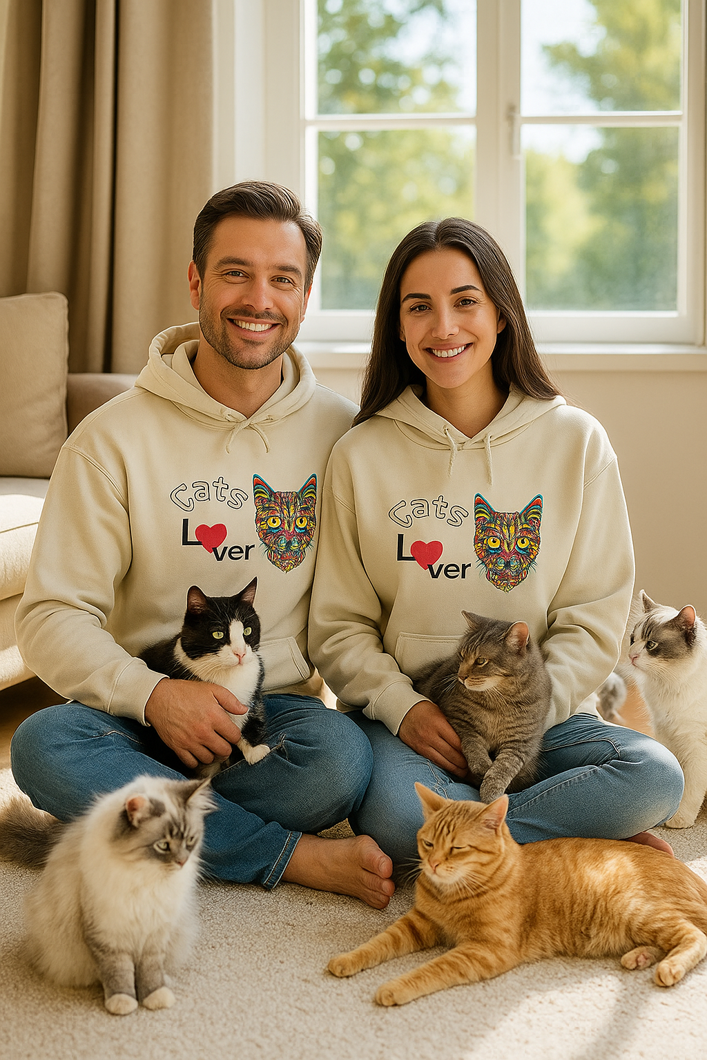 Colorful Cats Lover Hoodie, Unisex Sweatshirt, Cozy Fashion, Nature Lover Gift, Fall Apparel, Eco-Friendly Clothing, Cats lover