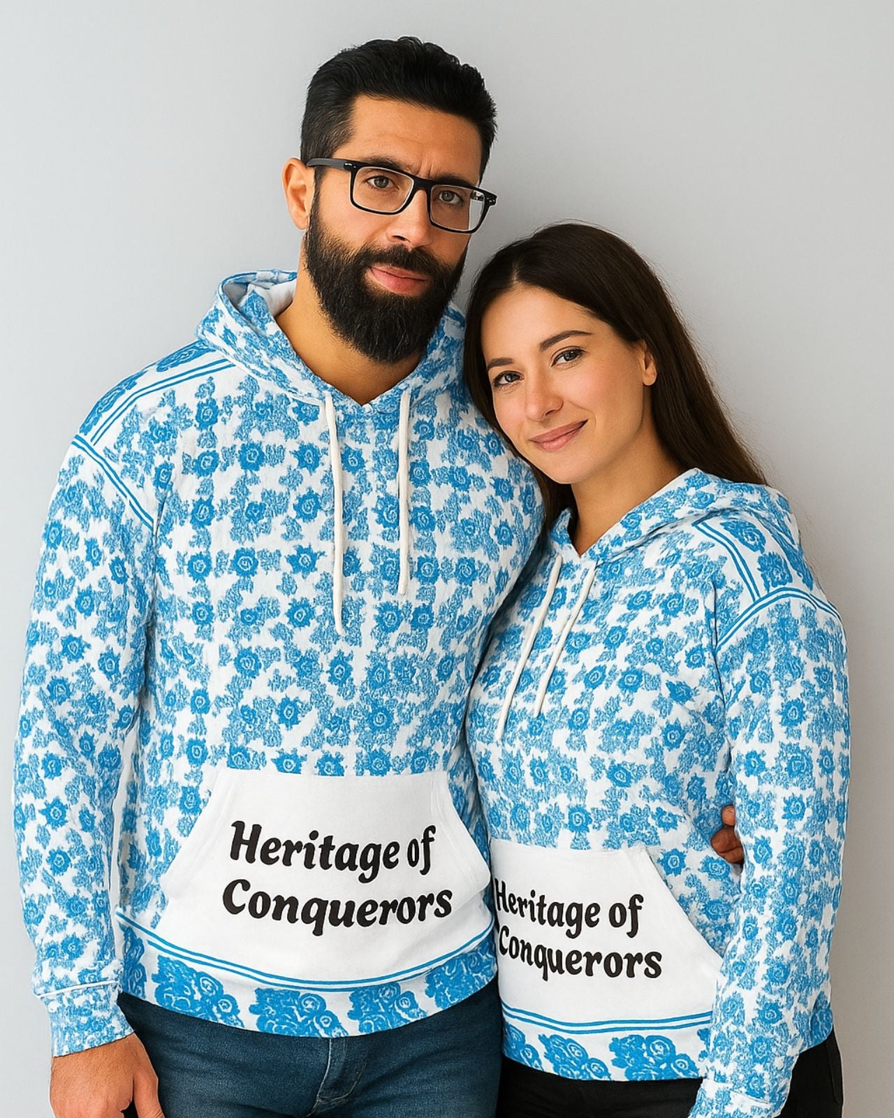Blue Watermelon Shawl Heritage of Conquerors Hoodie - Unisex Pullover, Floral AOP Design, Cozy Streetwear, Perfect Gift for Any Occasion, Trendy Casual Wear