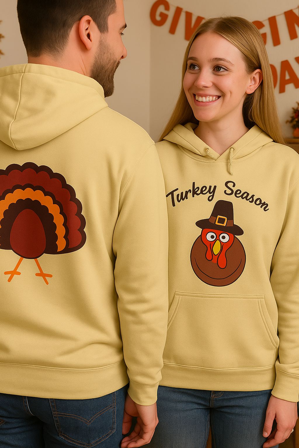 Thanksgiving Turkey Pullover Hoodie, Autumn Apparel, Holiday Gift, Cozy Sweatshirt, Fall Fashion, Family Gathering Wear