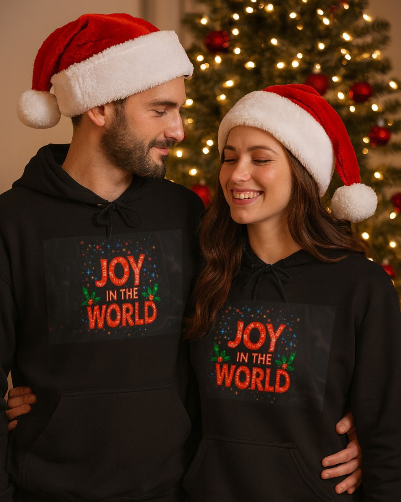 “JOY IN THE WORLD” Christmas Hoodie – Special Couples Edition Version A