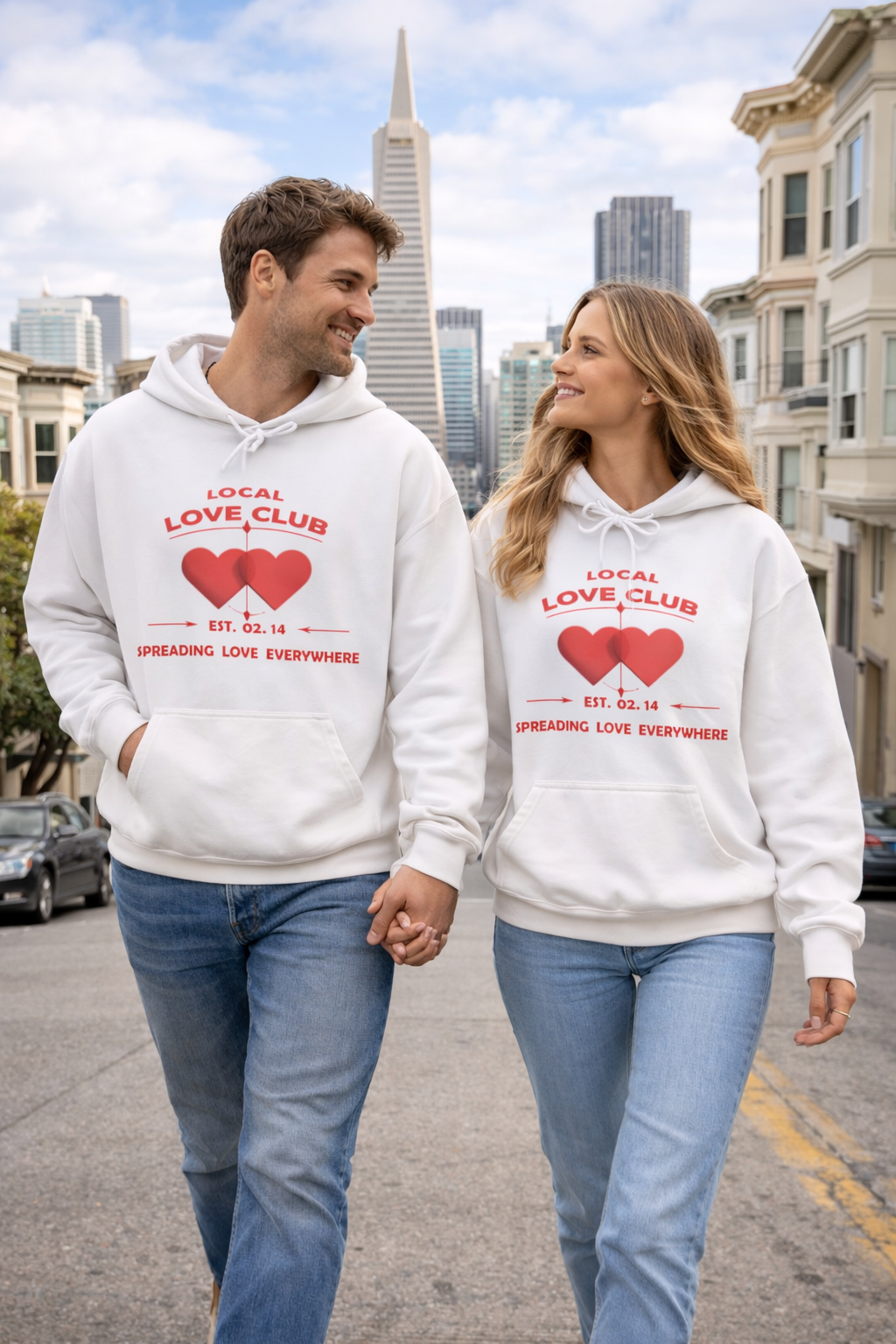 Local Love Club Hoodie for Couples — "Local Love Club" Heart Graphic Pullover