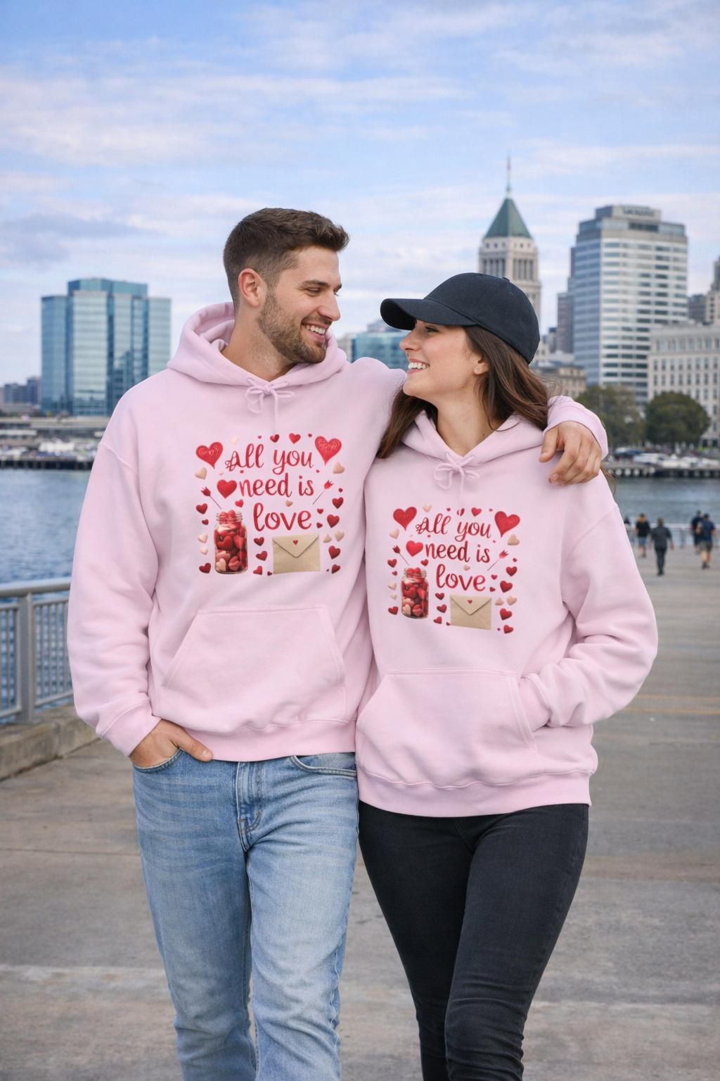 Valentine's 'All You Need Is Love' Hoodie for Couples - Pink Heart Gift Sweatshirt