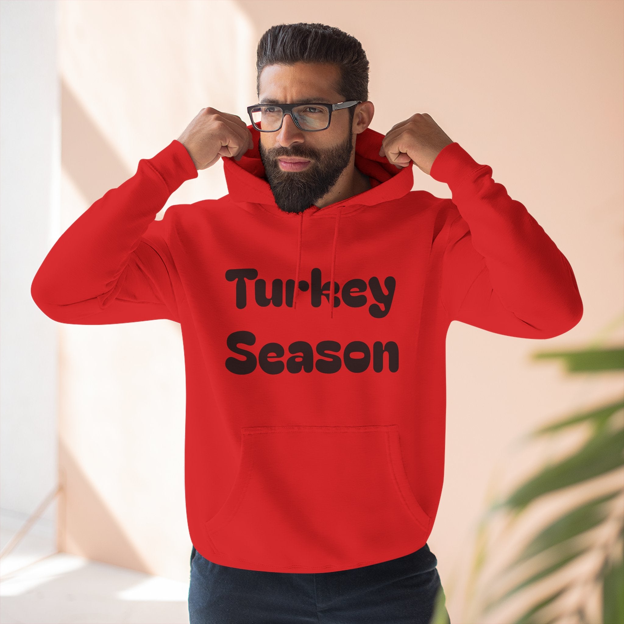 Thanksgiving Turkey Hoodie, Turkey on the defensive, Funny Fleece Sweatshirt, Fall Apparel, Holiday Gift, Autumn Fashion, Cozy Wear