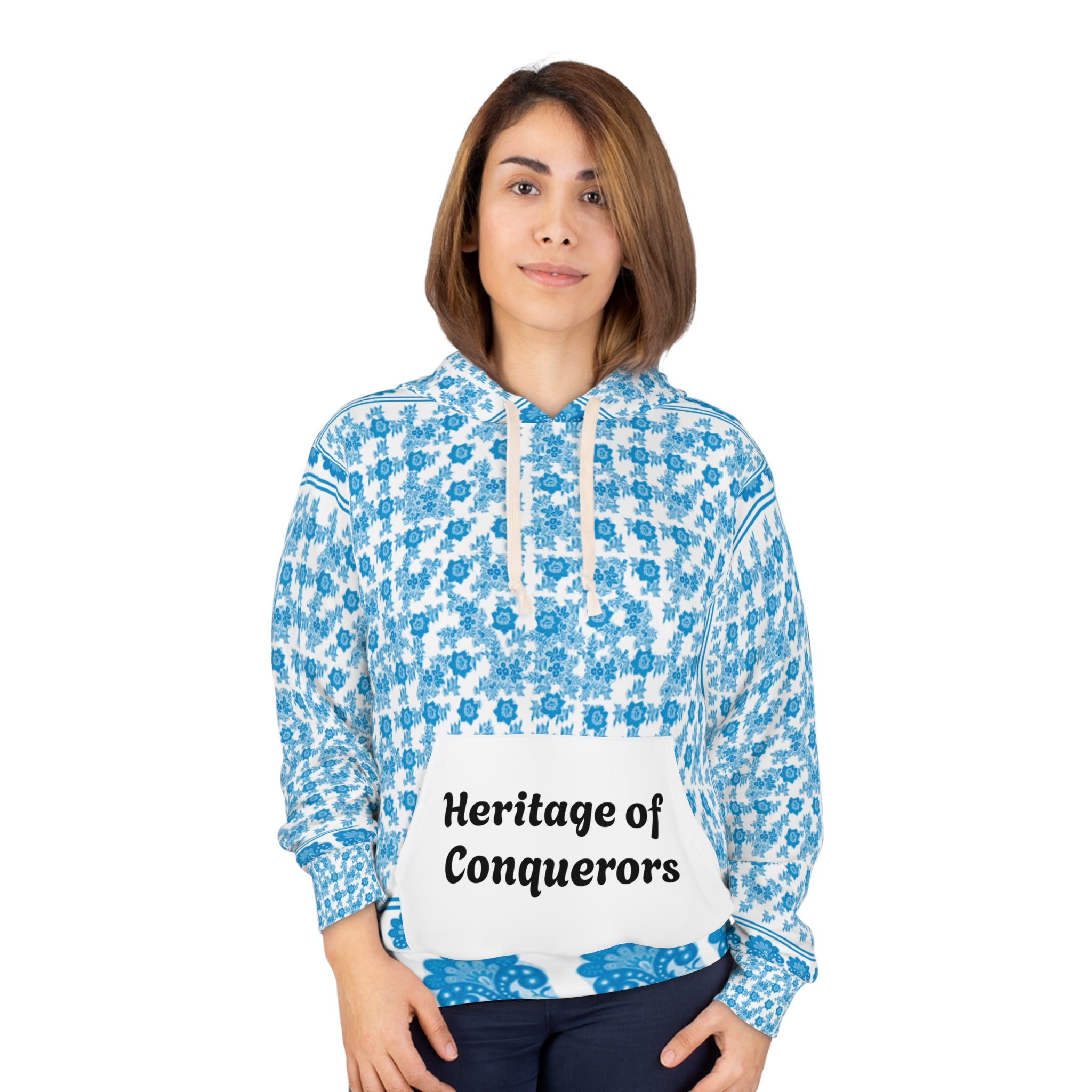 Blue Watermelon Shawl Heritage of Conquerors Hoodie - Unisex Pullover, Floral AOP Design, Cozy Streetwear, Perfect Gift for Any Occasion, Trendy Casual Wear