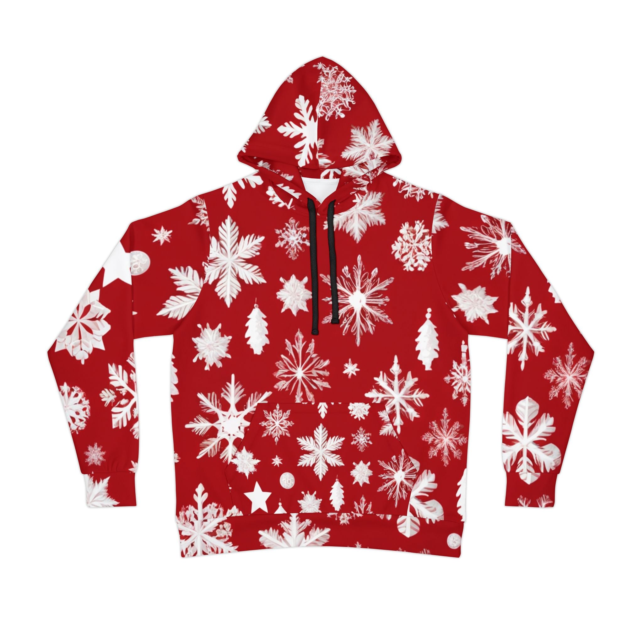 Unisex Red Christmas Hoodie with Snowflakes ❄️ – Festive Hoodie for Couples and Christmas Parties