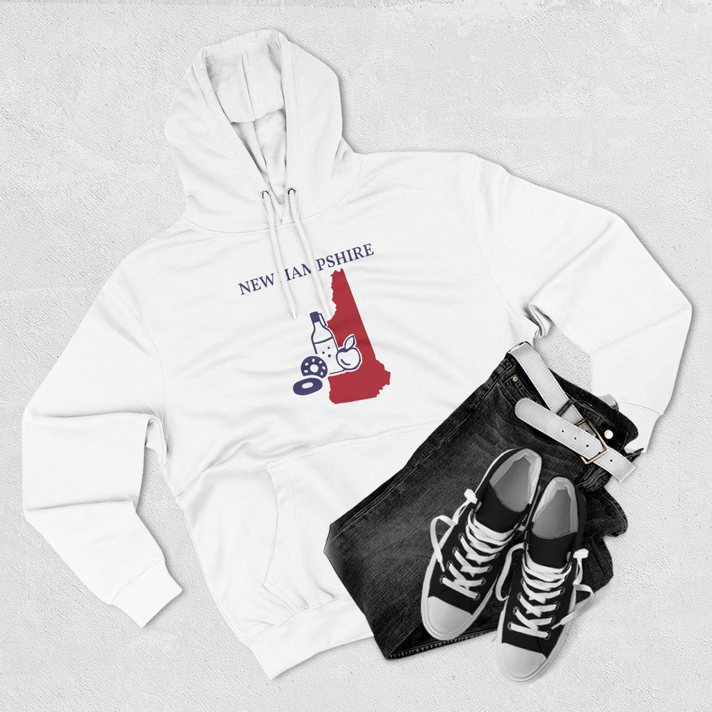 Sudadera blanca unisex con capucha New Hampshire Pride para un look invernal glamuroso