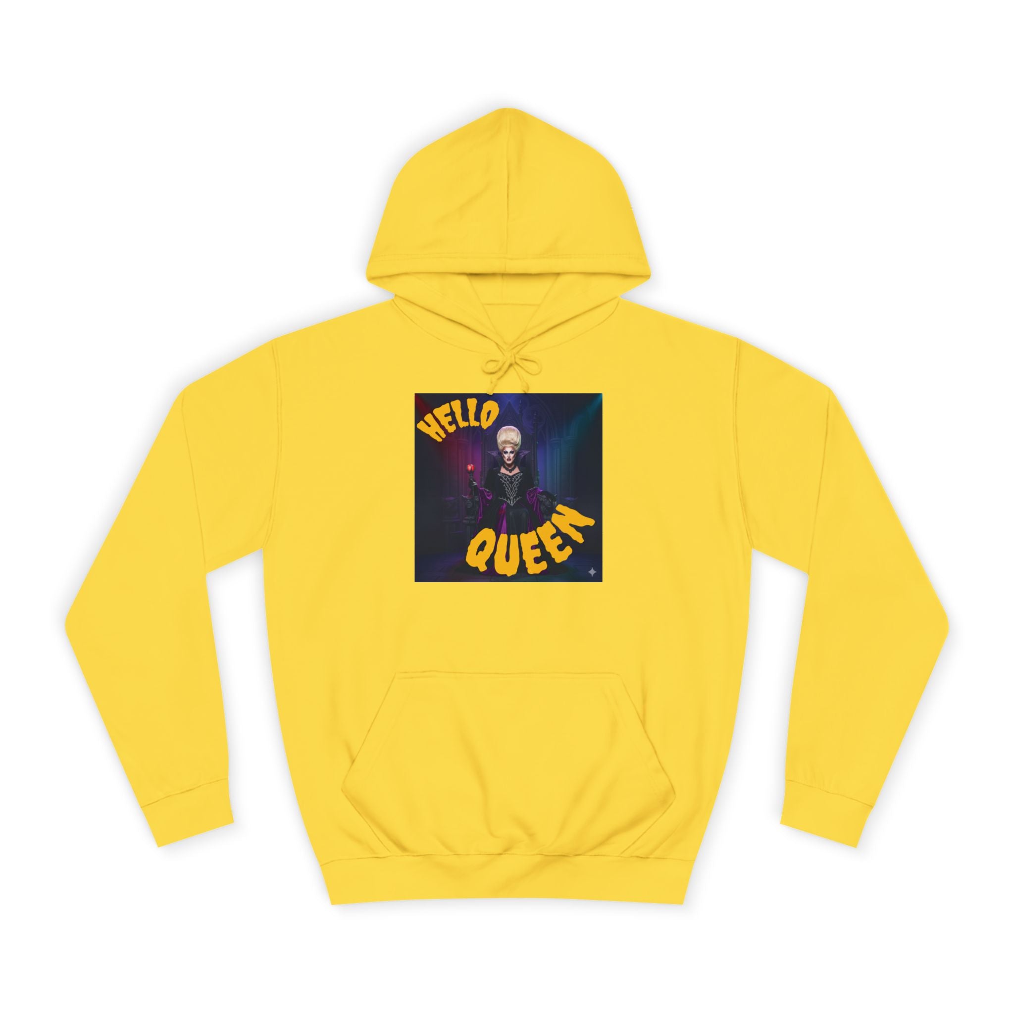 Hello Queen Yellow Unisex College Hoodie Yellow - Fun, Stylish Sweatshirt for Students, Perfect Gift, Casual Wear, Streetwear