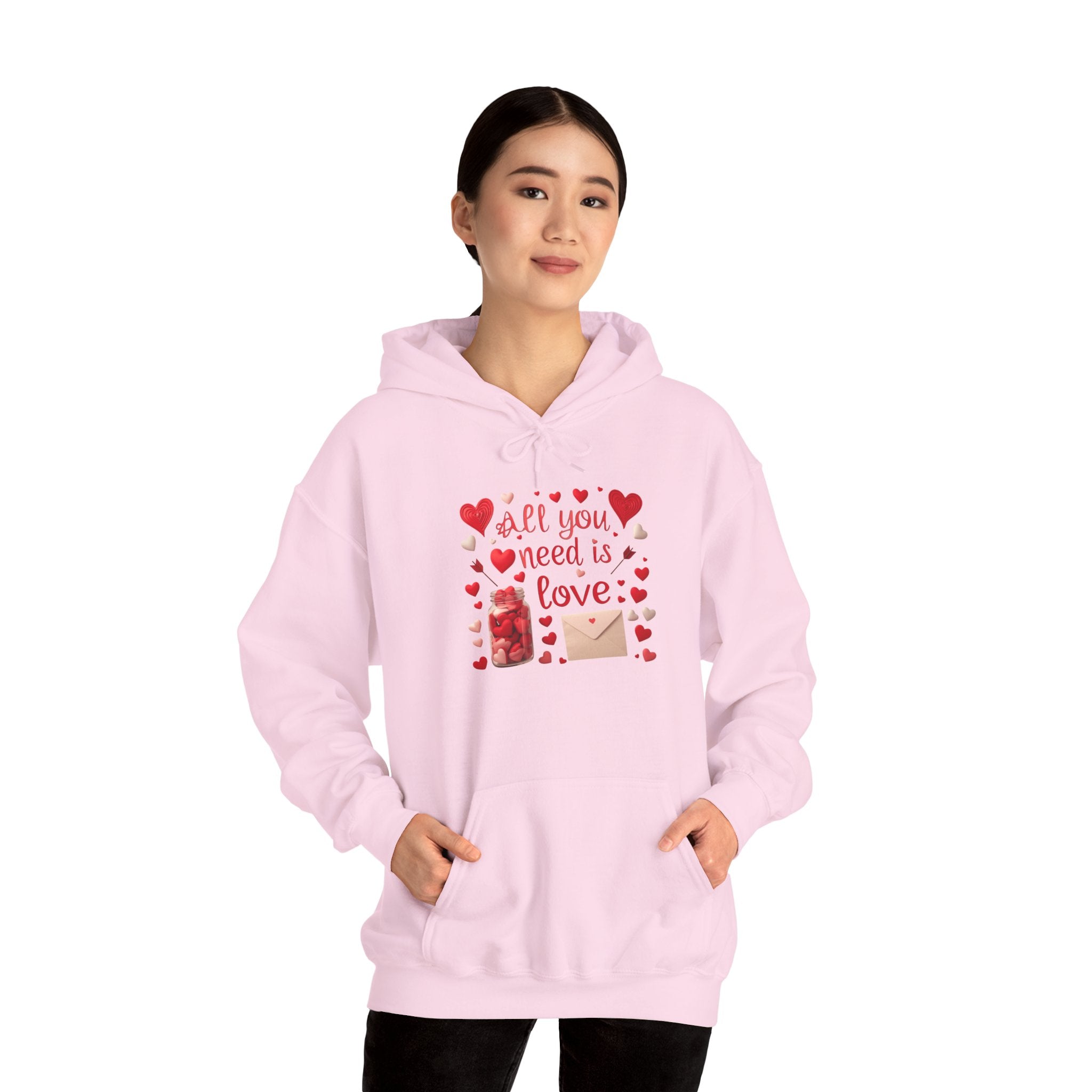 Valentine's 'All You Need Is Love' Hoodie for Couples - Pink Heart Gift Sweatshirt